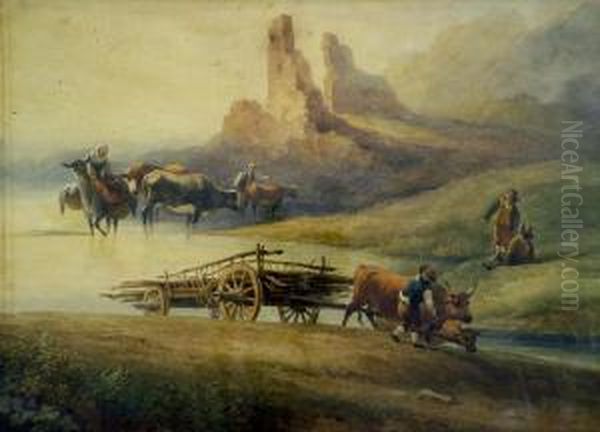 Crossing The Ford, Morning Oil Painting by C. John Mayle Whichelo