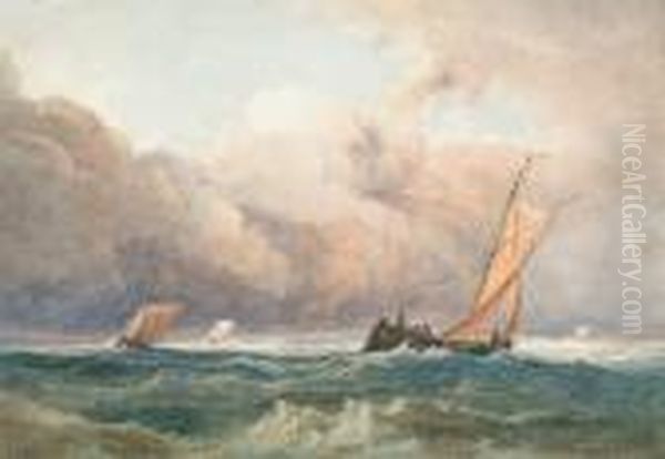 Fishing Boats In A Squall Oil Painting by C. John Mayle Whichelo