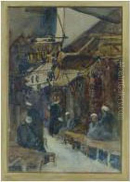 Middle Eastern Street Scene Oil Painting by Ada F. Whidborne