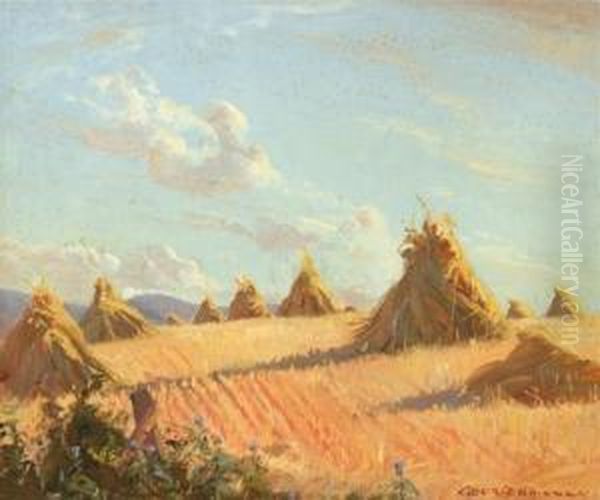 Haystacks Oil Painting by George Whinnen