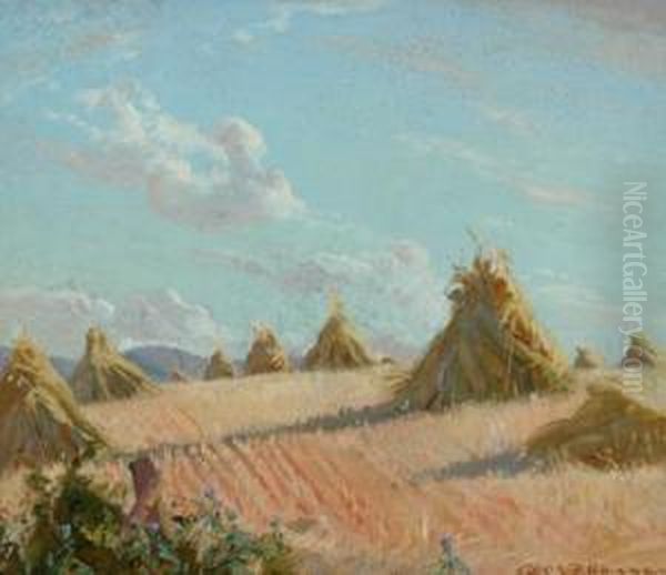 Haystacks Oil Painting by George Whinnen