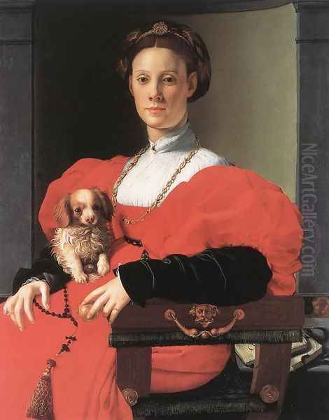 Portrait Of A Lady With A Puppy Oil Painting by Agnolo Bronzino