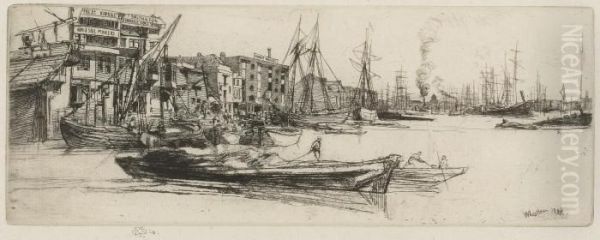 Thames Warehouses Oil Painting by James Abbott McNeill Whistler