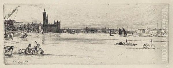 Old Westminster Bridge Oil Painting by James Abbott McNeill Whistler