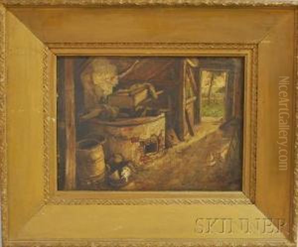 Barn Interior Oil Painting by George William Whitaker