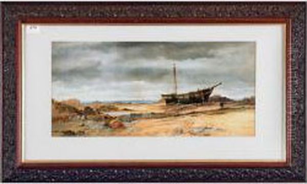 Coastal Scene, 
Beached Ship Oil Painting by George William Whitaker