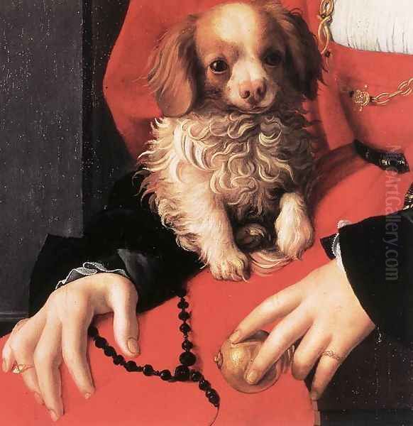 Portrait of a Lady with a Puppy (detail) 1532-36 Oil Painting by Agnolo Bronzino