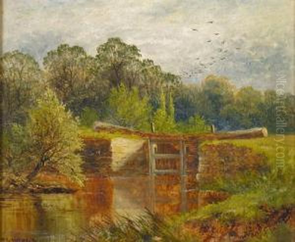 W R Whitby, 1877. River Landcape With A Lock Oil Painting by W.R. Whitby