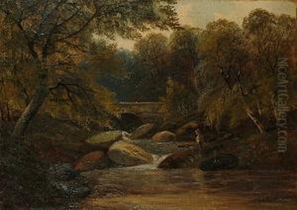 A Fisherman On The River Oil Painting by W.R. Whitby