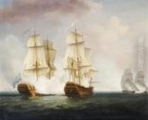 The 32-gun Oil Painting by Thomas Whitcombe