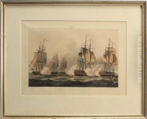 Depicts Naval Battles Oil Painting by Thomas Whitcombe