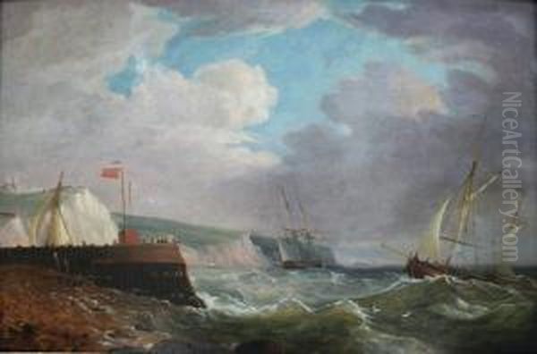 Cutter And A Frigate Off Dover Oil Painting by Thomas Whitcombe