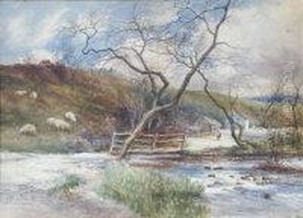 River Landscape With Sheep Oil Painting by Arthur White