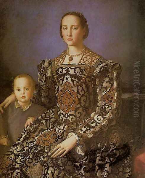 Portrait of Eleonora da Toledo (Thitraldo di Eleonora da Toledo) Oil Painting by Agnolo Bronzino