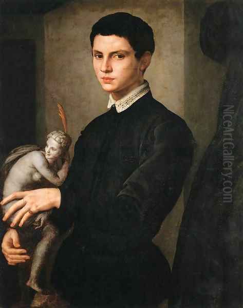 Portrait of a Man Holding a Statuette Oil Painting by Agnolo Bronzino