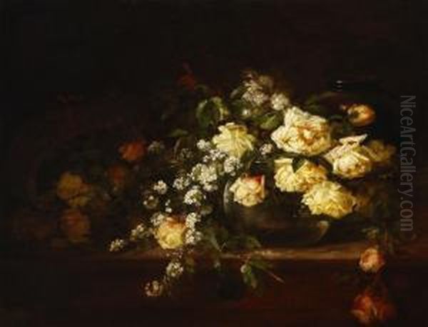 Yellow Roses Still Life Oil Painting by Edith White