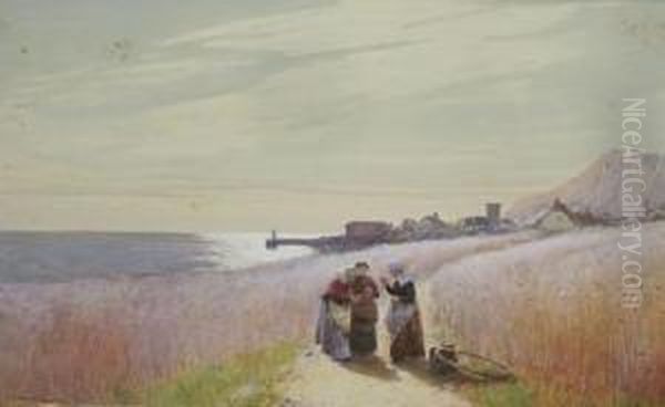 The Gossips, In A Coastal Cornfield Oil Painting by John White