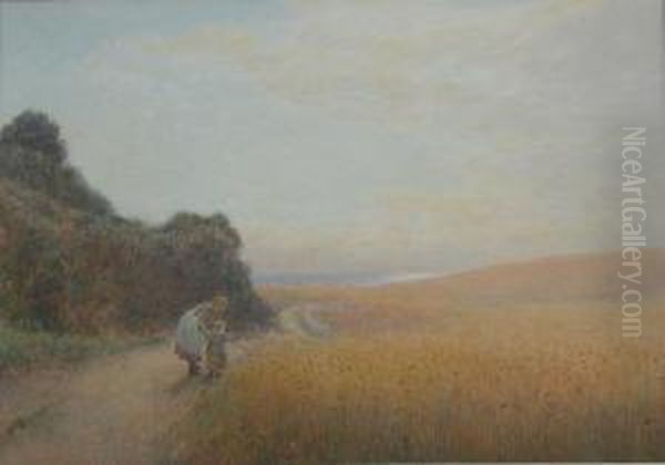 A Walk By The Cornfield Oil Painting by John White