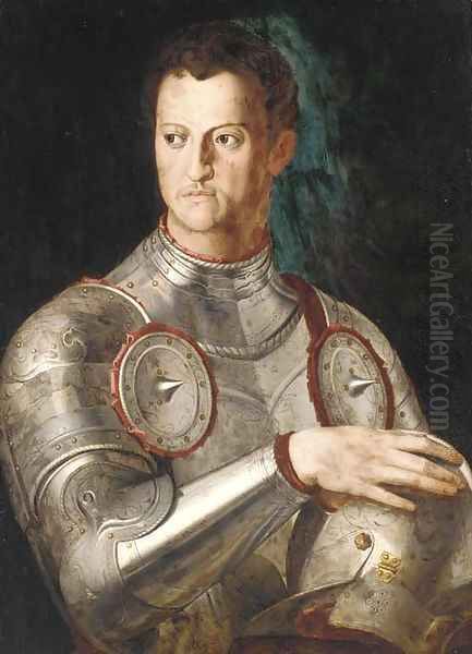 Portrait of Cosimo de' Medici, half-length wearing armour Oil Painting by Agnolo Bronzino