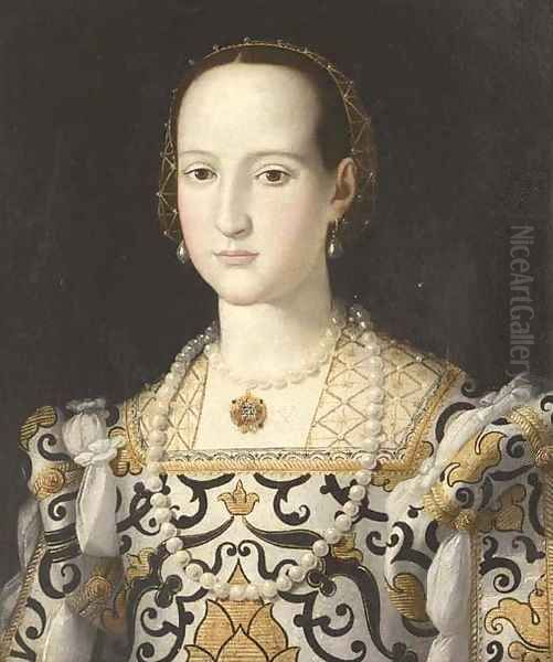 Portrait of Elenor of Toledo, bust-length Oil Painting by Agnolo Bronzino