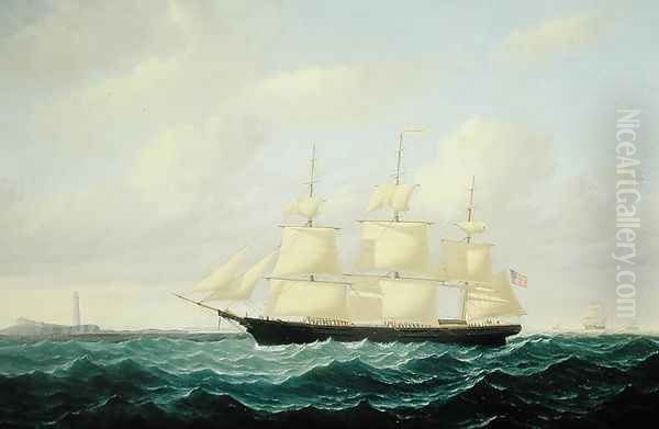 'Dashing Wave' clipper ship off Boston Light, 1855 Oil Painting by William Bradford