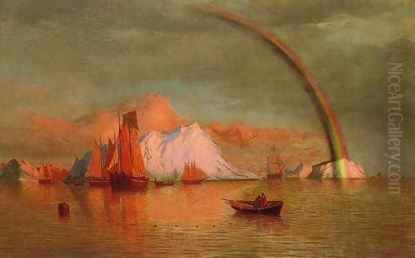 Arctic Sunset With Rainbow Oil Painting by William Bradford