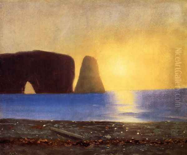 The Sun Sets, Perce Rock, Gaspe, Quebec Oil Painting by William Bradford