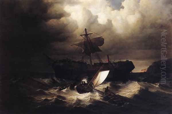 Wreck of an Immigrant Ship off the Cost of New England Oil Painting by William Bradford