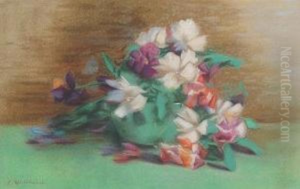 Still Life Of A Clementis Oil Painting by E. Whitehead