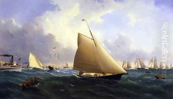 New York Yacht Club Regatta off New Bedford Oil Painting by William Bradford