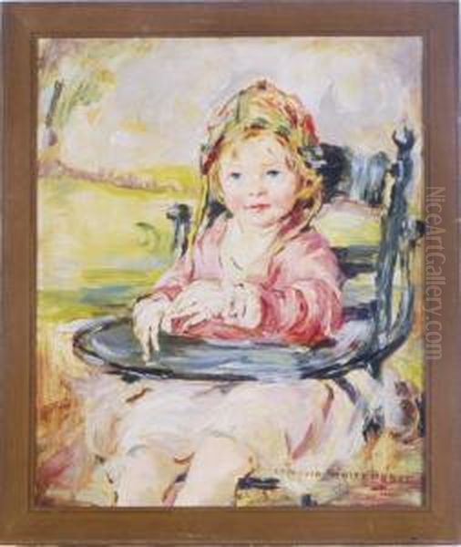 Portrait Of A Young Girl Sitting In Her High Chair In Alandscape Oil Painting by Camelia Whitehurst