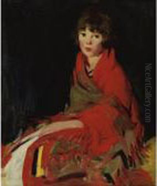 The Red Blanket (portrait Of A Young Girl) Oil Painting by Camelia Whitehurst