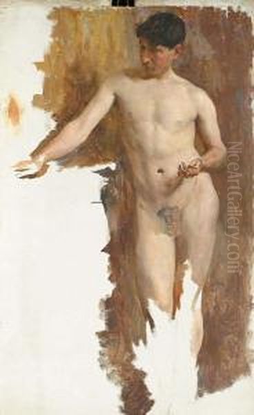 Study Of A Standing Male Nude Oil Painting by John William Whiteley