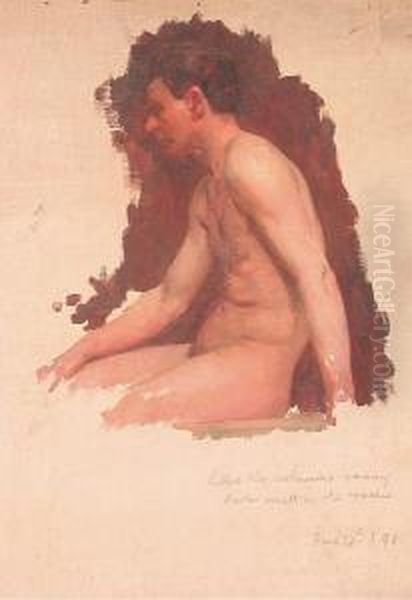 Three Quarter Length Study Of A Male Nude Oil Painting by John William Whiteley