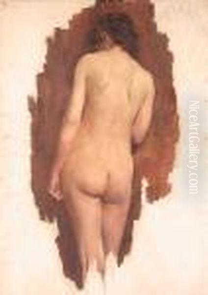 Three Quarter Length Study Of A Female Nude From Behind,t Oil Painting by John William Whiteley