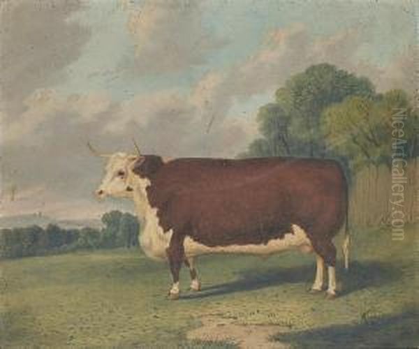 A Prize Cow In A Landscape Oil Painting by Richard Whitford