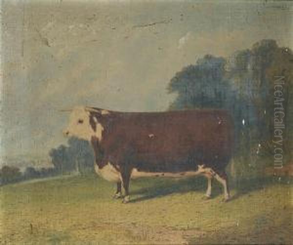 A Prize Cow In A Wooded River Landscape Oil Painting by Richard Whitford