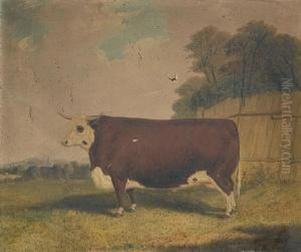 A Prize Cow In A Landscape Oil Painting by Richard Whitford