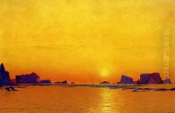 Ice Floes Under The Midnight Sun Oil Painting by William Bradford