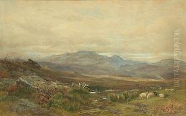 Sheep In A Scottish Landscape Oil Painting by James William Whittaker