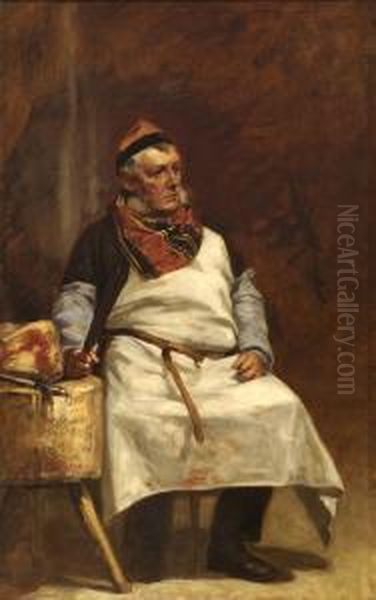 Portrait Of A Butcher. Signed Lower Left J. B. Whittaker. Oil Painting by John Barnard Whittaker