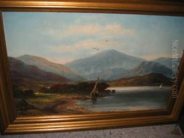 Mountain Lake With Sailing Boats Oil Painting by A. Whittle