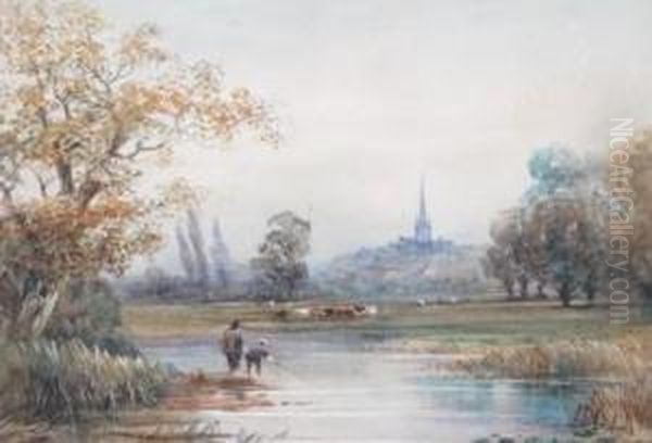 Views Of Salisbury From The River Oil Painting by David Whittle