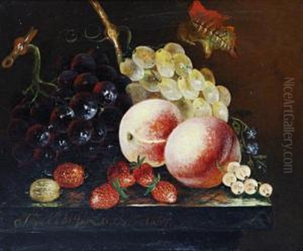 Still Life Of Fruit On A Ledge, A Pair Oil Painting by Thomas Whittle