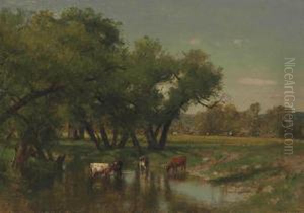 Pastoral Scene With Cows Oil Painting by Thomas Worthington Whittredge