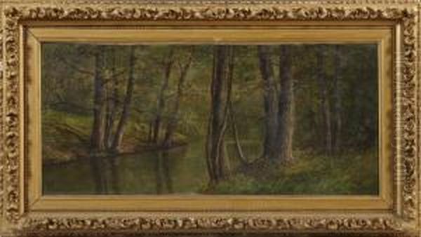 Woodedinterior With A Stream Oil Painting by Thomas Worthington Whittredge