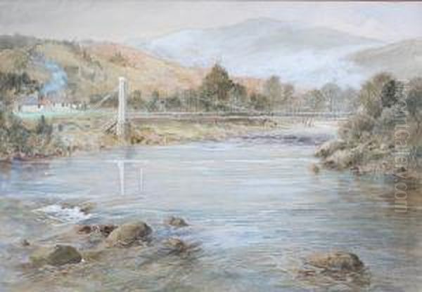 D.m.b. Fishing. Polhollish Pool, Abergeldiewater, River Dee, Ballater Oil Painting by Charles Whymper