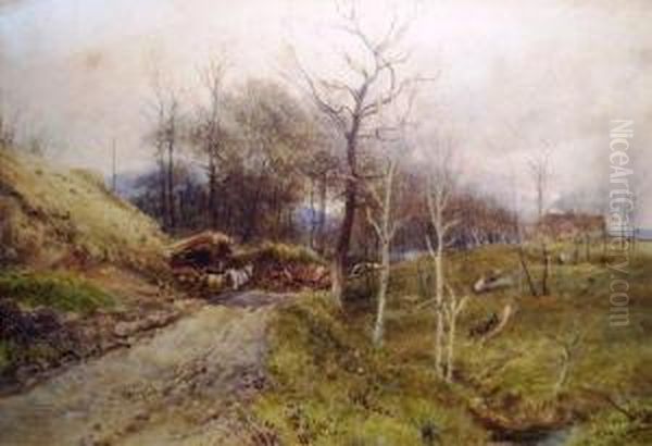 Logging Scene Oil Painting by Josiah Wood Whymper