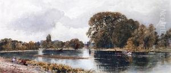 A State Barge On The Thames At Isleworth Oil Painting by Josiah Wood Whymper