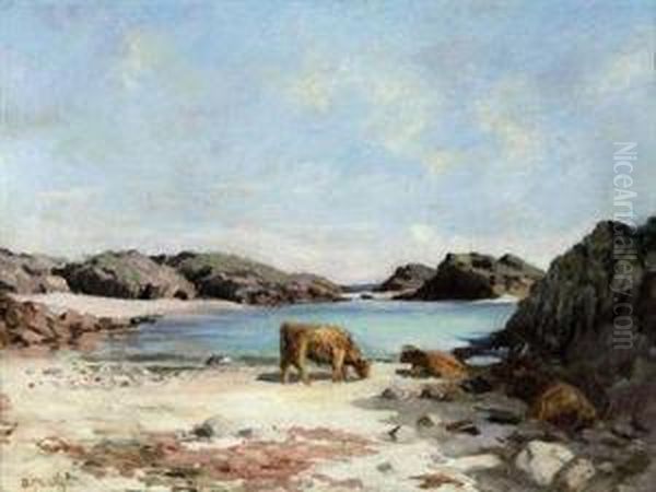 Highland Cattle On The Beach, Tiree Oil Painting by Duncan Mcgregor Whyte